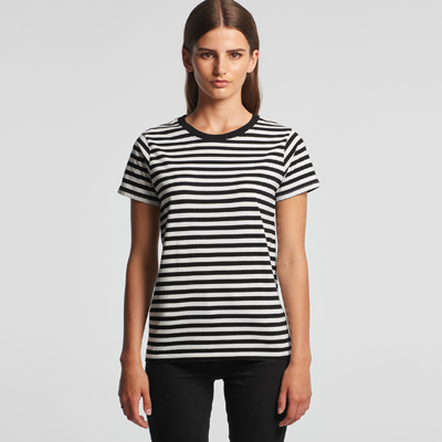 The AS Colour Maple Stripe Tee is a regular fit, crew neck, lightweight womens tee.  5 colours.  100% cotton.  XS - 2XL.  Great womens cotton tees from AS Colour.