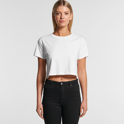 The AS Colour Womens Crop Tee is a relaxed fit. crew neck, mid weight tee.  4 colours.  XS - XL.  Great branded printed crop tees from AS Colour.