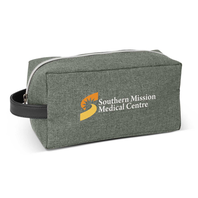 The Trends Collection Manhattan Toiletry Bag has a carry handle and smart chrome zip.  In Grey. Full Colour print available.  Great branded toiletry bags.