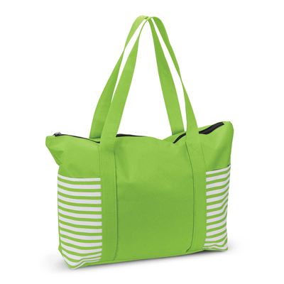 The Trends Collection Tahiti Tote Bag is a large tote bag with 2 striped slip pockets. 5 colours. Great branded striped polyester tote bags.