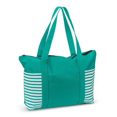 The Trends Collection Tahiti Tote Bag is a large tote bag with 2 striped slip pockets. 5 colours. Great branded striped polyester tote bags.