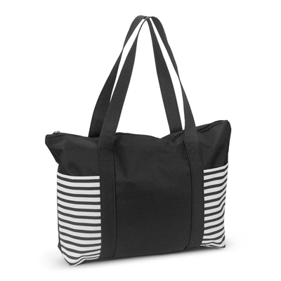 The Trends Collection Tahiti Tote Bag is a large tote bag with 2 striped slip pockets.  5 colours.  Great branded striped polyester tote bags.