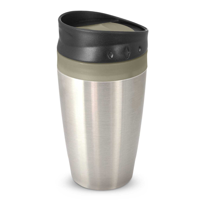 The Trends Collection Octane Coffee Cup is a 400ml double wall cup.  Stainless Steel outer. Screw on lid.  7 colours.  Great branded reusable coffee cups.
