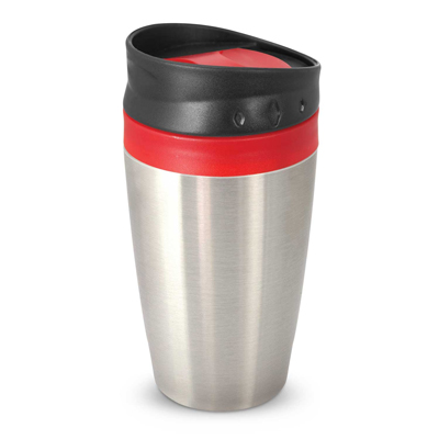 The Trends Collection Octane Coffee Cup is a 400ml double wall cup.  Stainless Steel outer. Screw on lid.  7 colours.  Great branded reusable coffee cups.