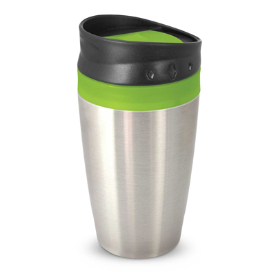 The Trends Collection Octane Coffee Cup is a 400ml double wall cup.  Stainless Steel outer. Screw on lid.  7 colours.  Great branded reusable coffee cups.
