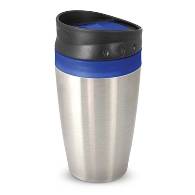 The Trends Collection Octane Coffee Cup is a 400ml double wall cup.  Stainless Steel outer. Screw on lid.  7 colours.  Great branded reusable coffee cups.