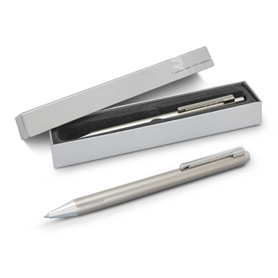 The Trends Collection Lamy Econ Pen is a sublime retractable pen made from stainless steel.  Chrome accents.  Print or engrave.  Great branded pens.