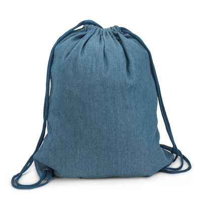 The Trends Collection Devon Drawstring Backpack is a trendy drawstring denim backpack.  Blue.  330gsm.  Great branded denim drawstring backpacks.