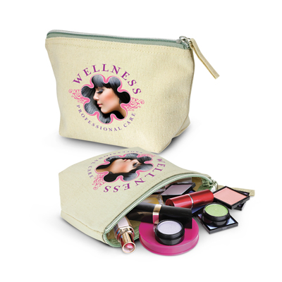 The Trends Collection Eve Cosmetic Bag is a small cosmetic bag with zip closure.  Natural unbleached cotton.  Great branded beauty promo bags.