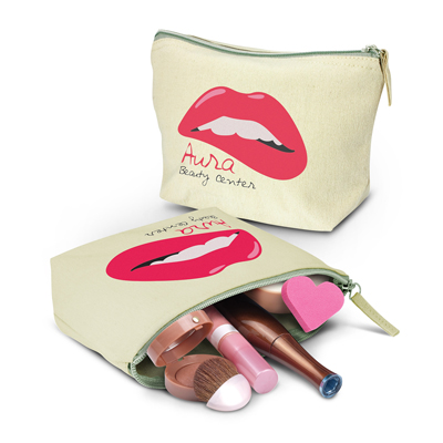 The Trends Collection Eve Cosmetic Bag is a medium cosmetic bag with zip closure.  Natural unbleached cotton.  Great branded beauty promo bags.
