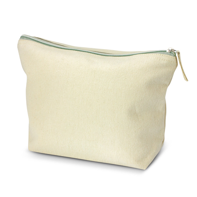 The Trends Collection Eve Cosmetic Bag is a large cosmetic bag with zip closure.  Natural unbleached cotton.  Great branded beauty promo bags.
