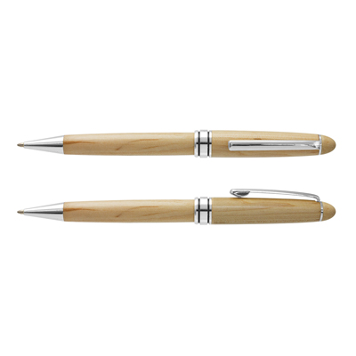 The Trends Collection Supreme Wood Pen is a twist action maple wood ball pen.  Chrome Accents.  Great printed or laser engraved eco corporate pens.