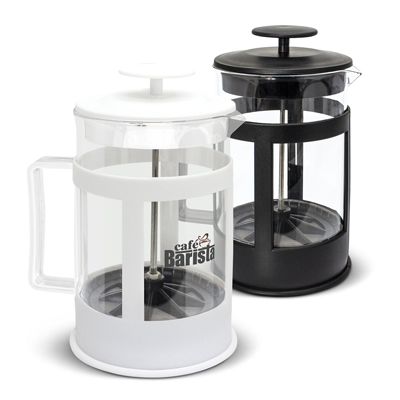 The Trends Collection Crema Coffee Plunger is a large 850ml coffee plunger.  In White or Black. Great branded coffee promotional products.
