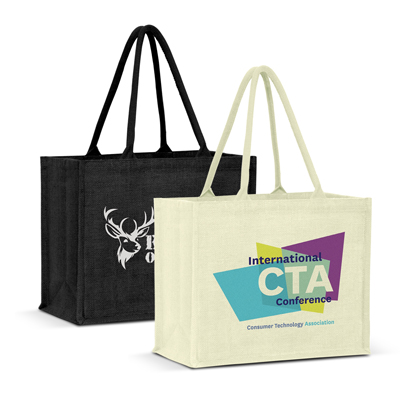 The Trends Collection Torino Jute Shopping Bag is an extra wide laminated jute tote bag.  3 colours available.  Great branded bags & promotional products.
