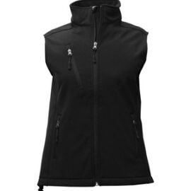The Aurora Womens PRO2 Softshell Vest is a bonded 3 layer softshell vest.  High water resistance and breathability.  In Black.  Up to size 18.  Great softshell vests.