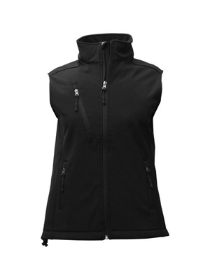 The Aurora Womens PRO2 Softshell Vest is a bonded 3 layer softshell vest. High water resistance and breathability. In Black. Up to size 18. Great softshell vests.