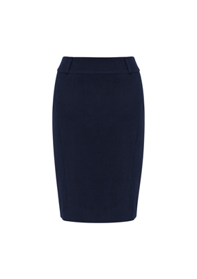 BS734L_Navy_Front The Biz Collection Ladies Loren Skirt is a fully lined, stretchy, knee length skirt. Available in Black and Navy. Sizes 4 - 26.