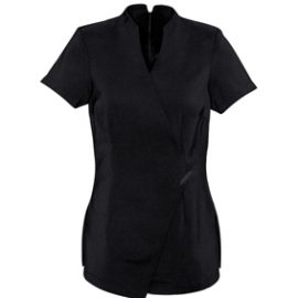 The Biz Collection Spa Tunic is a 97% polyester, premium stretch fabric, linen appearance tunic.  Asymmetrical mock wrap front.  3 colours. 