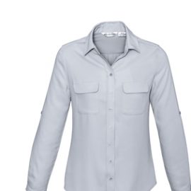 The Biz Collection Madison Long Sleeve Blouse is a mechanical stretch polyester blouse.  5 colours.  6 - 26.  Great long sleeve work blouses.