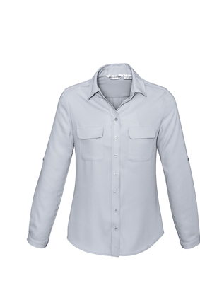 The Biz Collection Madison Long Sleeve Blouse is a mechanical stretch polyester blouse.  5 colours.  6 - 26.  Great long sleeve work blouses.