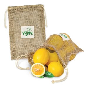 The Trends Collection Jute Net Produce Bag is a great produce bag made from unbleached jute.  Great eco promo bags with branding available with your logo.