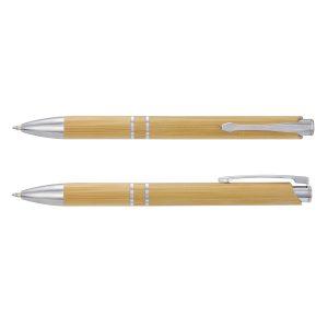 The Trends Collection Panama Bamboo Pen is a retractable bamboo ball pen with chrome accents.  Black Ink.  Great eco deluxe promo pen from Trends Collection.