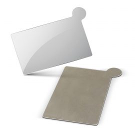 The Trends Collection Vanity Card Mirror is a pocket size polished stainless steel mirror in its own PU carry sleeve.  Great branded promo mirrors.