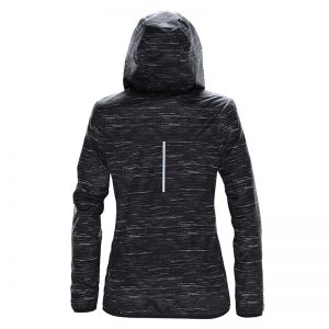 The Stormtech Womens Ozone Lightweight Shell has an elasticised hood, cuffs and hem. Great for mild environments. Waterproof resistant up to 600m. In Carbon.