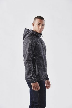 The Stormtech Mens Ozone Lightweight Shell has an elasticised hood, cuffs and hem. Great for mild environments. In Carbon.