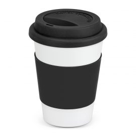 The Trends Collection Aztec Coffee Mug is a 350ml ceramic coffee mug with silicone band and push on lid. White mug with 12 colour options for the band.