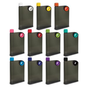 The Trends Collection Accent Drink Bottle is a 400ml water bottle shaped like a notebook.  Lid and Ring colours mix n match.  Great branded drink bottles.