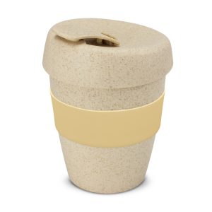 The Trends Collection Express Cup Natura is a reusable 350ml rice husk coffee cup with heat resistant band. Screw on lid. Great branded coffee drinkware promo product.