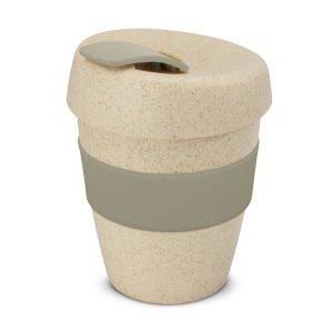 The Trends Collection Express Cup Natura is a reusable 350ml rice husk coffee cup with heat resistant band. Screw on lid. Great branded coffee drinkware promo product.