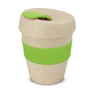 The Trends Collection Express Cup Natura is a reusable 350ml rice husk coffee cup with heat resistant band. Screw on lid. Great branded coffee drinkware promo product.