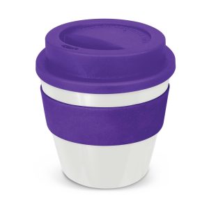 The Trends Collection Express Cup Classic is a 230ml reusable coffee cup with a secure screw on lid with silicone band.  Lid and Band mix n match.  Branded coffee cups.