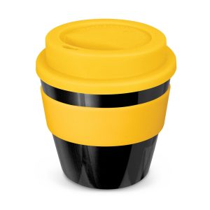 The Trends Collection Express Cup Classic is a 230ml reusable coffee cup with a secure screw on lid with silicone band.  Lid and Band mix n match.  Branded coffee cups.