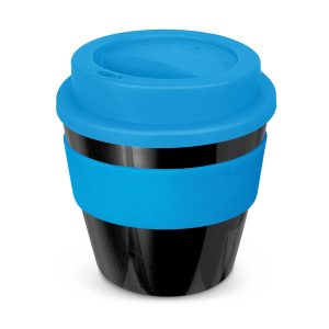 The Trends Collection Express Cup Classic is a 230ml reusable coffee cup with a secure screw on lid with silicone band.  Lid and Band mix n match.  Branded coffee cups.