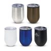 The Trends Collection Cordia Cup is a smart 350ml double wall coffee cup.  5 colours.  Push on lid.  Great branded stainless steel reusable cups.