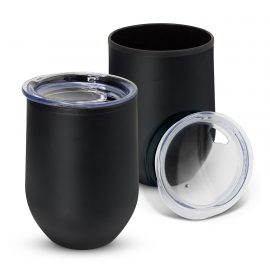 The Trends Collection Cordia Cup is a smart 350ml double wall coffee cup.  5 colours.  Push on lid.  Great branded stainless steel reusable cups.
