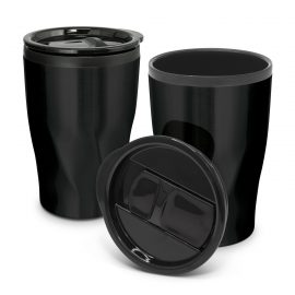 The Trends Collection Tornado Coffee Cup is a 400ml double wall coffee cup.  Radical twist pattern stainless steel.  Great branded reusable coffee cups.