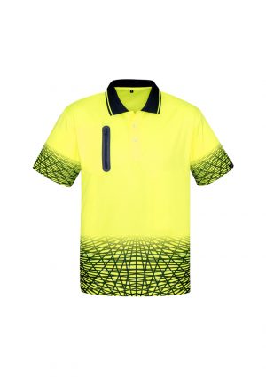 ZH300 Syzmik Mens Tracks Polo - Yellow/Navy The Syzmik Mens Tracks Polo is a breathable, quick dry, hi viz polo with zip pocket. 4 colours. XS - 7XL. Great practical hi vis workwear from Syzmik.