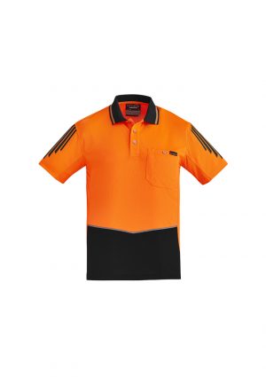 The Syzmik Flux Short Sleeve Polo is a 175gsm polyester with stretch mesh panels.  XXS-7XL.  6 colours.  Great branded short sleeve hi vis polos.