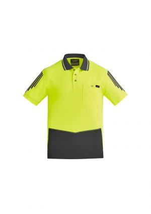 The Syzmik Flux Short Sleeve Polo is a 175gsm polyester with stretch mesh panels.  XXS-7XL.  6 colours.  Great branded short sleeve hi vis polos.