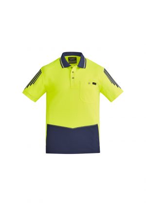 The Syzmik Flux Short Sleeve Polo is a 175gsm polyester with stretch mesh panels.  XXS-7XL.  6 colours.  Great branded short sleeve hi vis polos.