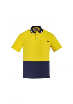 ZH435 Syzmik Hi Vis Cotton Short sleeve Polo - Yellow/Navy The Syzmik Hi Vis Cotton Short Sleeve Polo is a natural, soft cotton fabric, hi vis polo. 2 colours. XXS - 7XL. Great branded hi vis cotton polos from Syzmik.