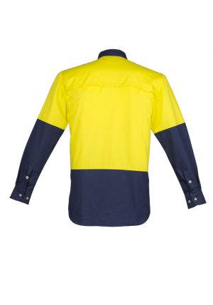 The Syzmik Mens Hi Vis Spliced Industrial Shirt is 100% cotton drill shirt. Large chest pockets. 4 colours. Great Syzmik team workwear.