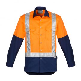 The Syzmik Mens Hi Vis Spliced Industrial Shirt is a 170gsm cotton twill shirt.  Shoulder taped.  S - 7XL.  Great Syzmik branded hi vis workwear.