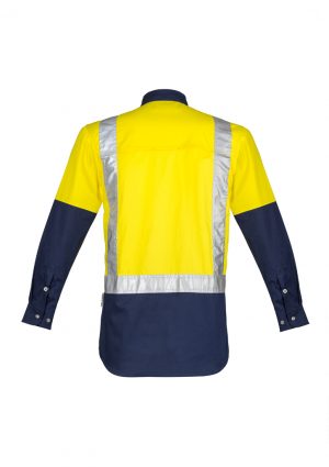 The Syzmik Mens Hi Vis Spliced Industrial Shirt is a 170gsm cotton twill shirt.  Shoulder taped.  S - 7XL.  Great Syzmik branded hi vis workwear.