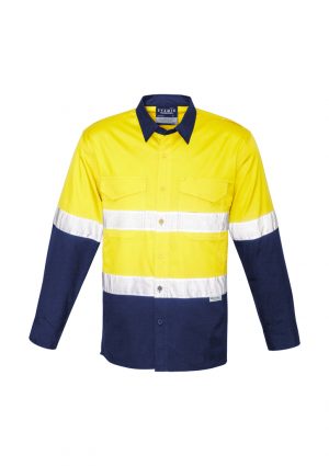 Syzmik Mens Rugged Cooling Taped Hi Vis Spliced Shirt is a square weave cotton riptop shirt. Mesh venting & mechnical stretch. Reflective tape, 4 colours