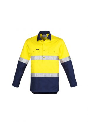 ZW550 Syzmik Mens Hi Vis Closed Front Long Sleeve Shirt Hoop Taped Yellow/Navy - Promotrenz The Syzmik Mens Hi Vis Closed Front Long Sleeve Shirt Hoop Taped is a 170gsm cotton twill shirt. 2 colours. Great branded hi viz workwear.